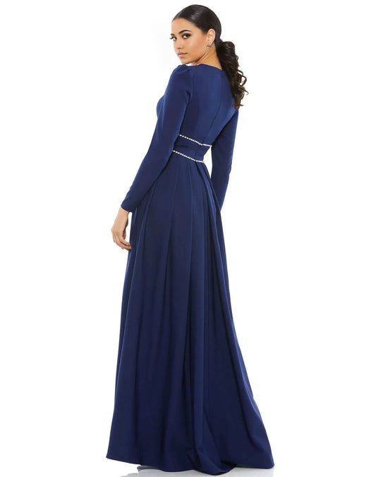 Elegant A-Line Crew Neck Long Sleeve Embellished Back Floor Length Prom Dress by YiHuiw