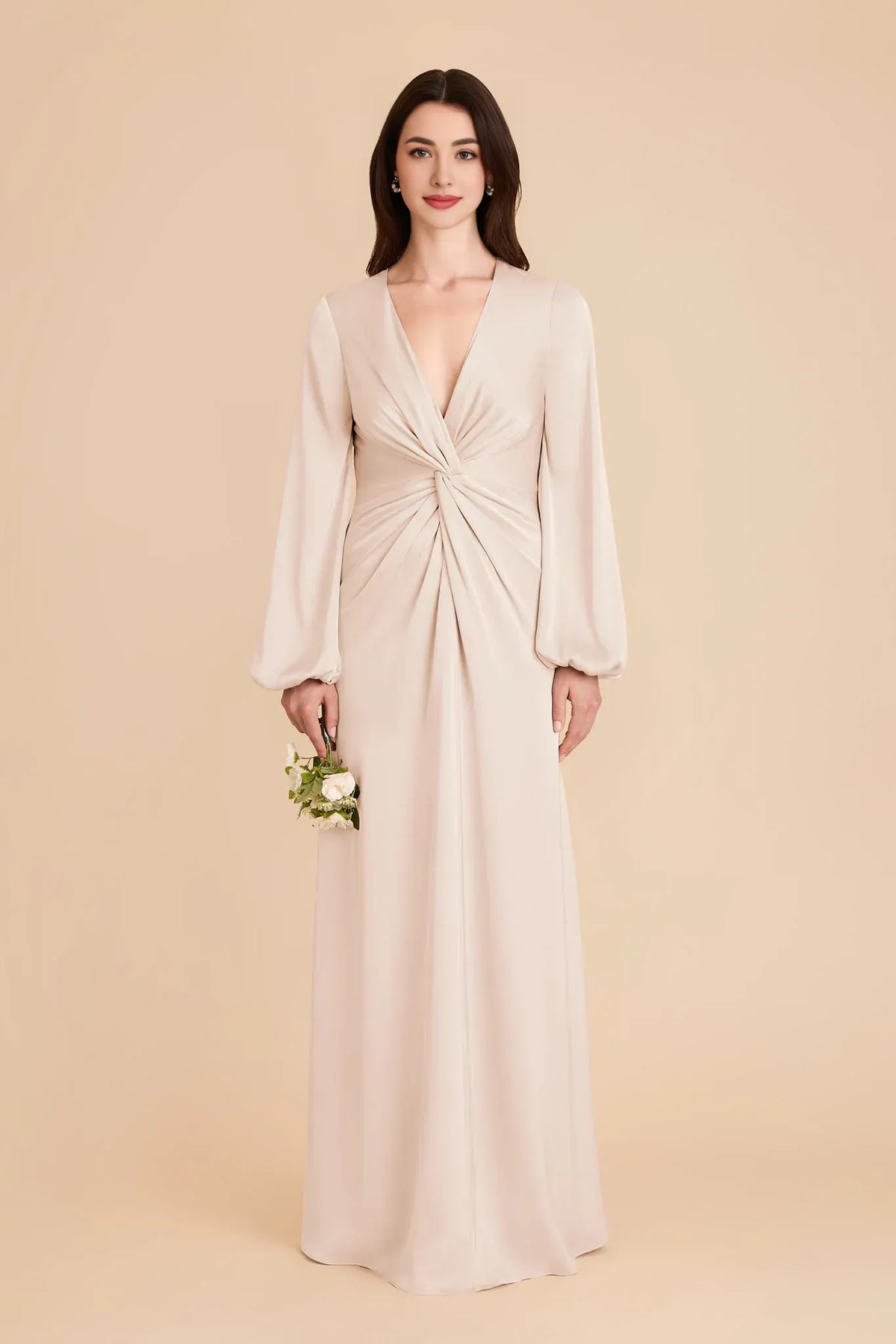 A-Line V-Neck Long Sleeve Floor-Length Wedding Dress - Yihuiw by Yihuiw