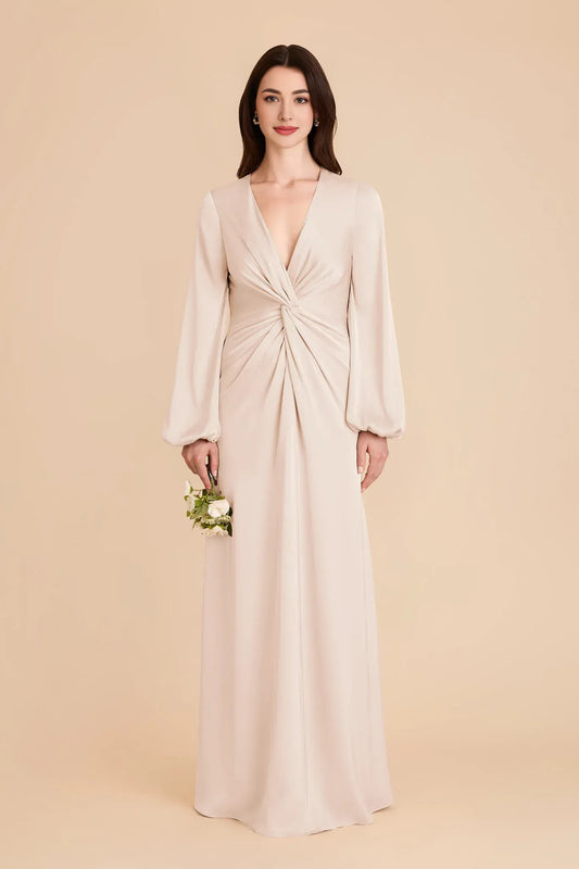 A-Line V-Neck Long Sleeve Floor-Length Wedding Dress - Yihuiw by Yihuiw