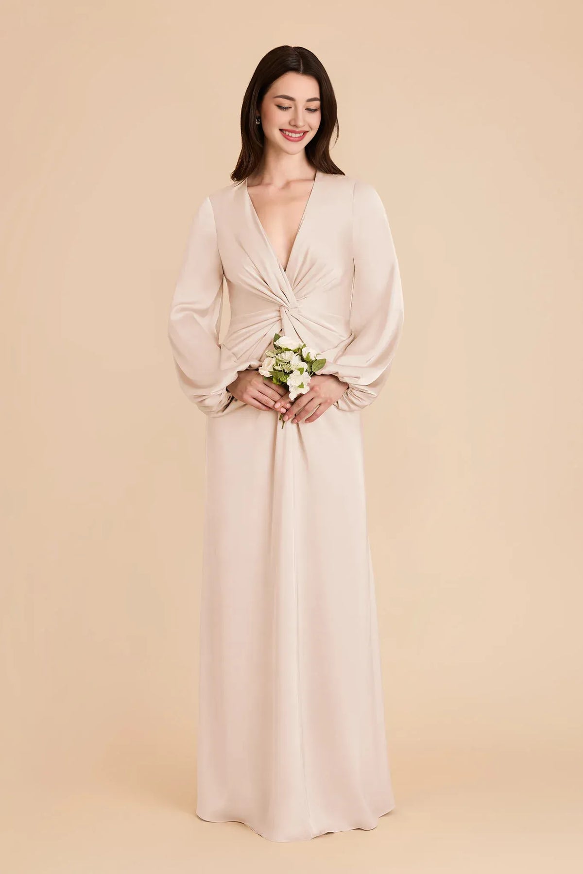 A-Line V-Neck Long Sleeve Floor-Length Wedding Dress - Yihuiw by Yihuiw