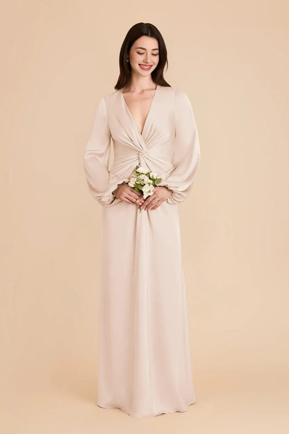 A-Line V-Neck Long Sleeve Floor-Length Wedding Dress - Yihuiw by Yihuiw