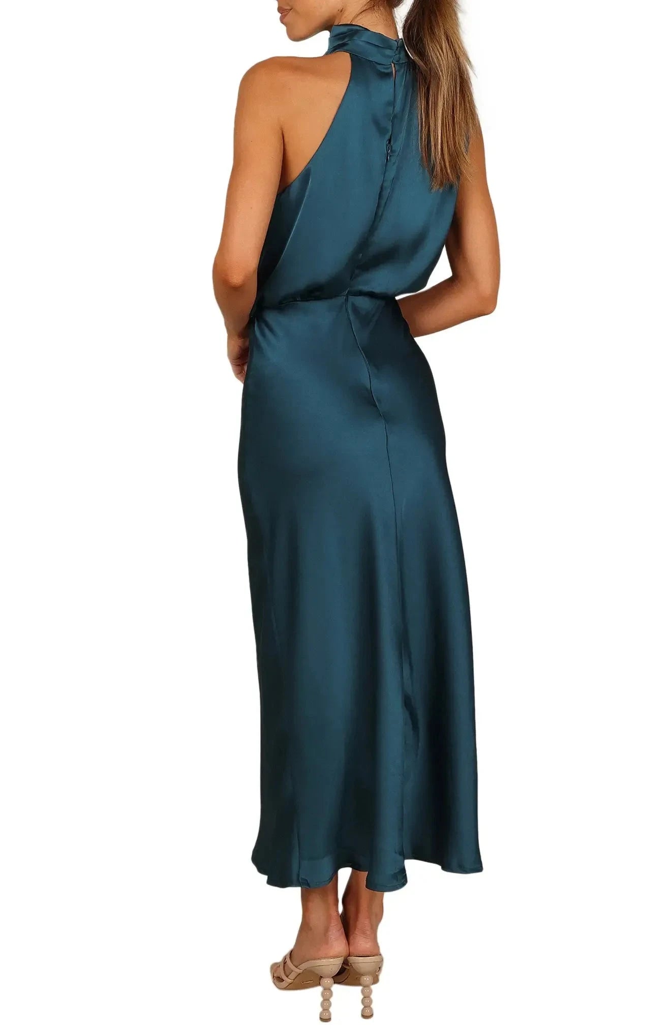 Elegant A Line Halter Neck Sleeveless Ruched Back Midi Hot Sale Evening Dress by YiHuiw