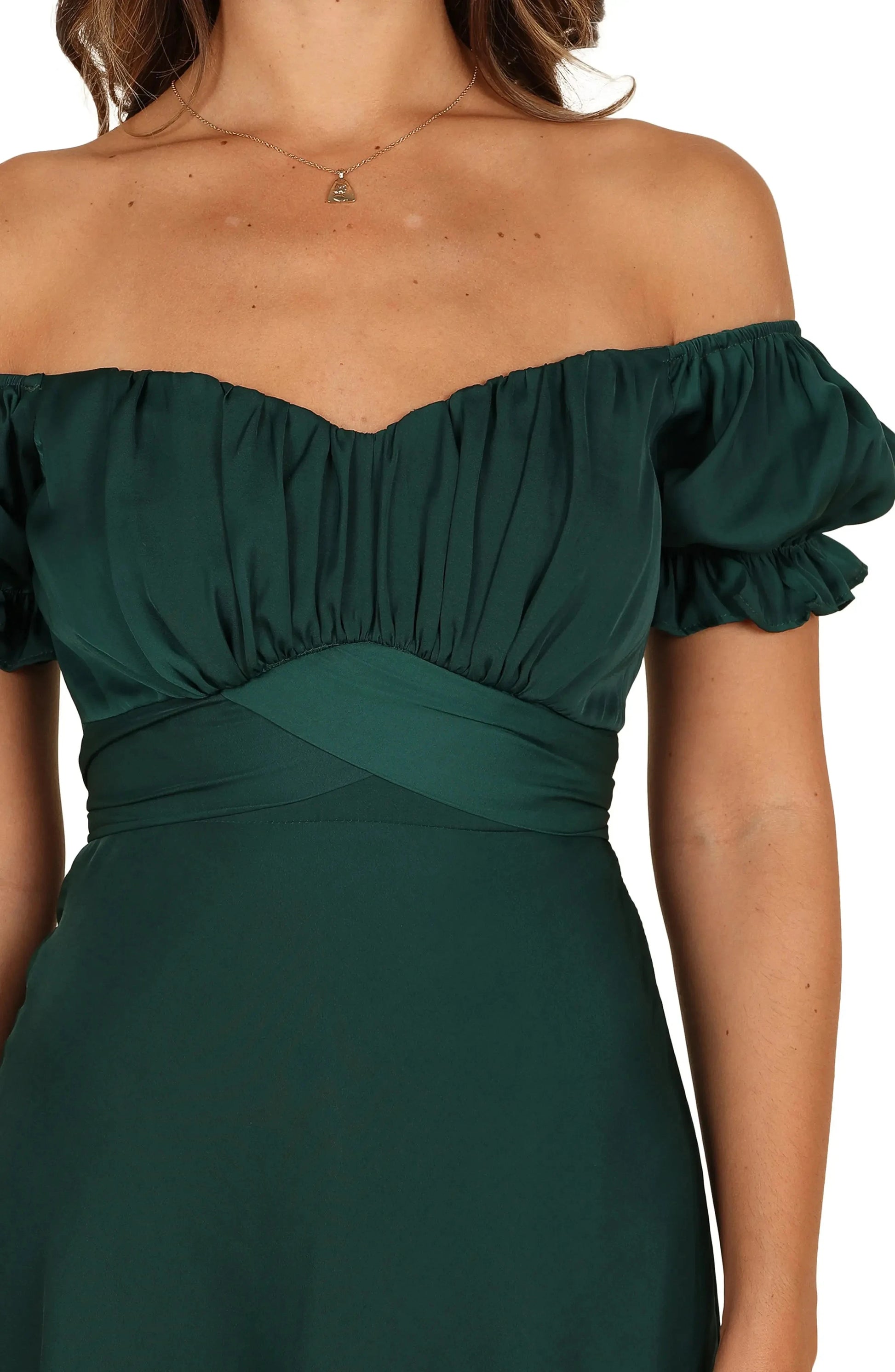 Elegant A Line Off Shoulder Ruffle Sleeve Back Tie Midi Evening Dress by YiHuiw