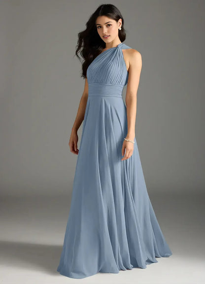 A-Line One-Shoulder Pleated Floor-Length Wedding Dress - Yihuiw by Yihuiw