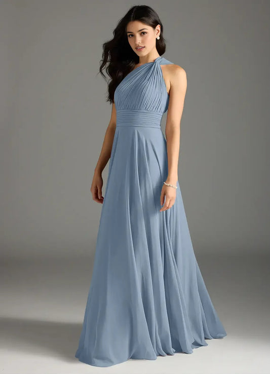 A-Line One-Shoulder Pleated Floor-Length Wedding Dress - Yihuiw by Yihuiw