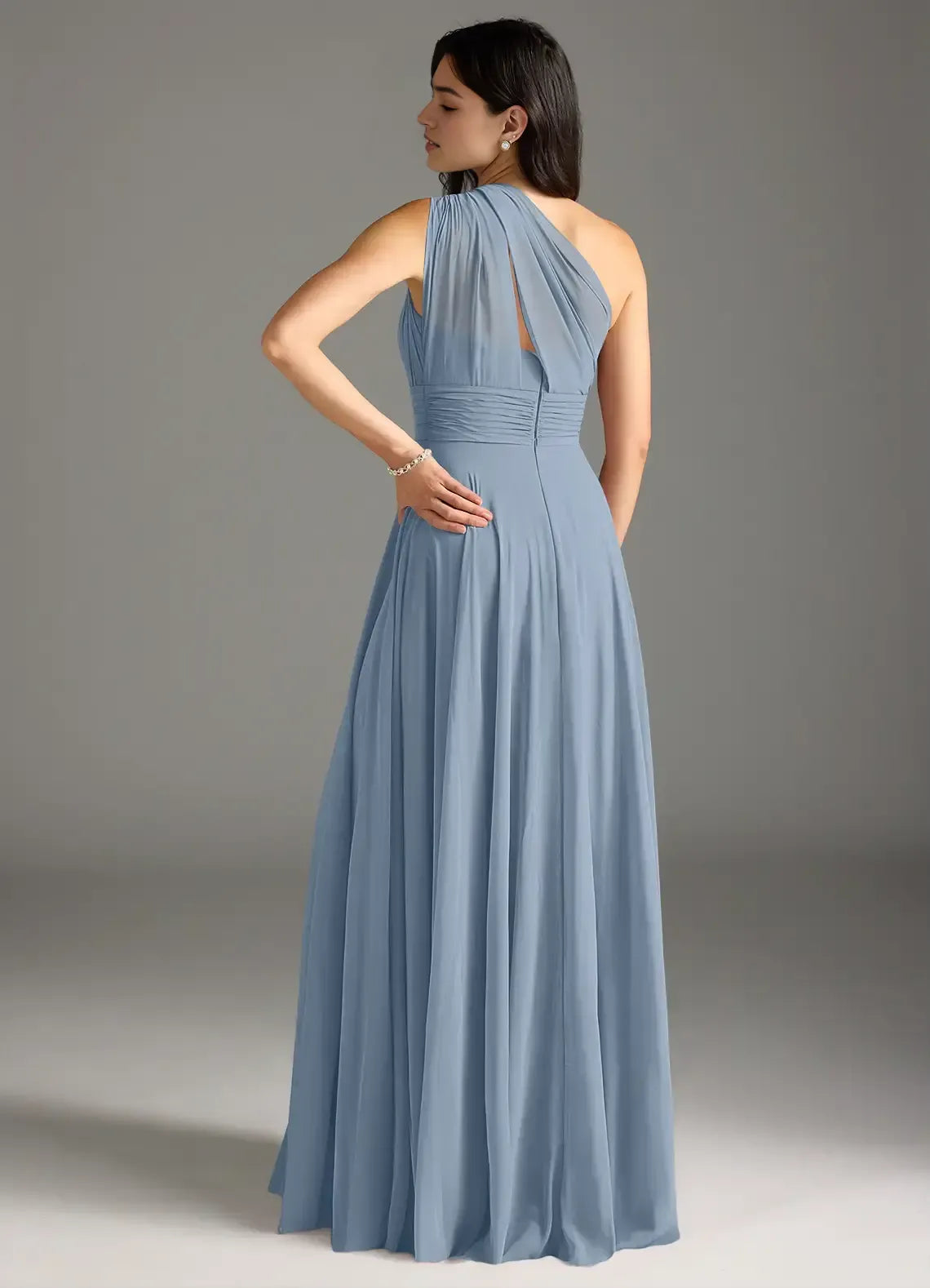 A-Line One-Shoulder Pleated Floor-Length Wedding Dress - Yihuiw by Yihuiw