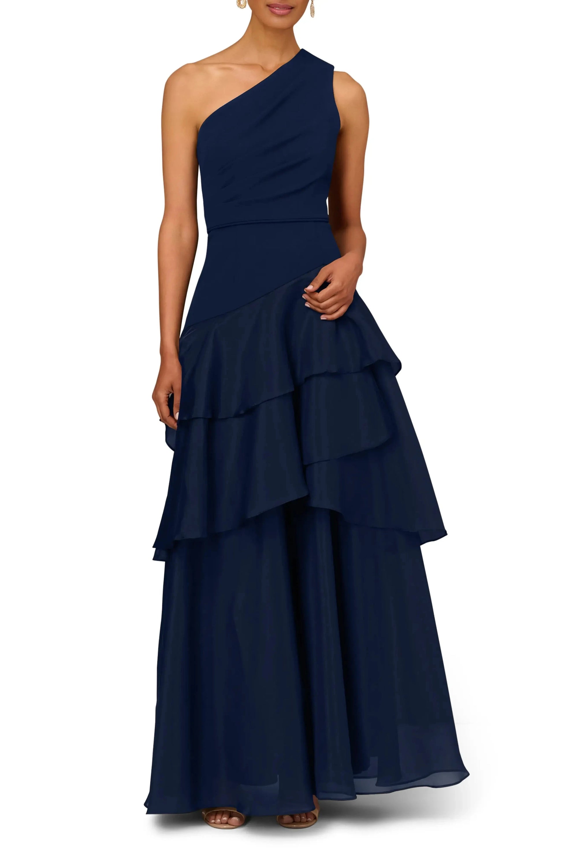 Elegant A Line One Shoulder Sleeveless Tiered Ruffle Maxi Hot Sale Evening Dress by YiHuiw