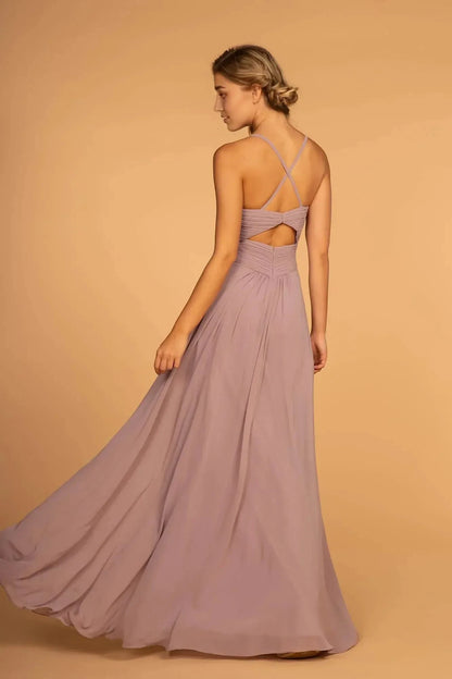 Elegant A-Line Plunging V Neck Spaghetti Strap Cutout Back Floor Length Prom Dress by YiHuiw