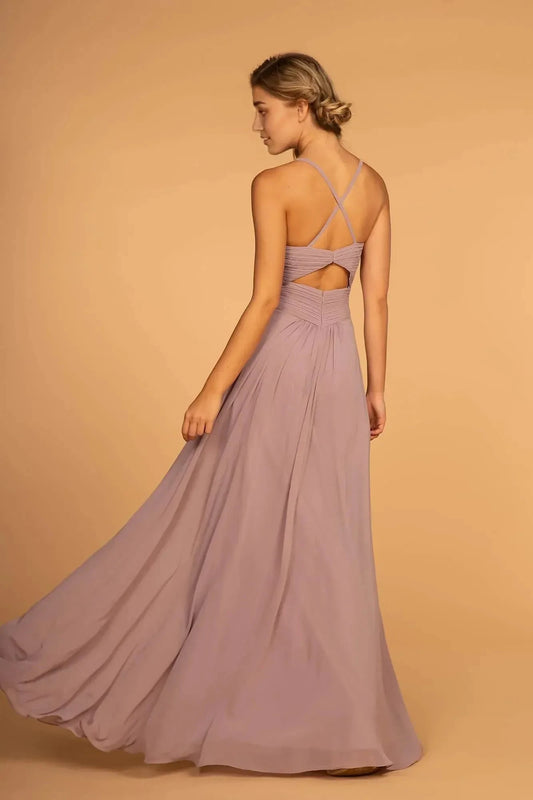Elegant A-Line Plunging V Neck Spaghetti Strap Cutout Back Floor Length Prom Dress by YiHuiw