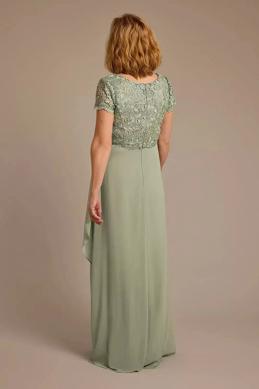 Elegant A Line Square Neck Short Sleeve Lace Back Floor Length Mother of the Bride Dress by YiHuiw