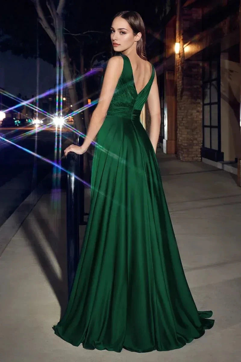 Elegant A-Line V-Neck Sleeveless Deep V Back Floor Length Prom Dress by YiHuiw