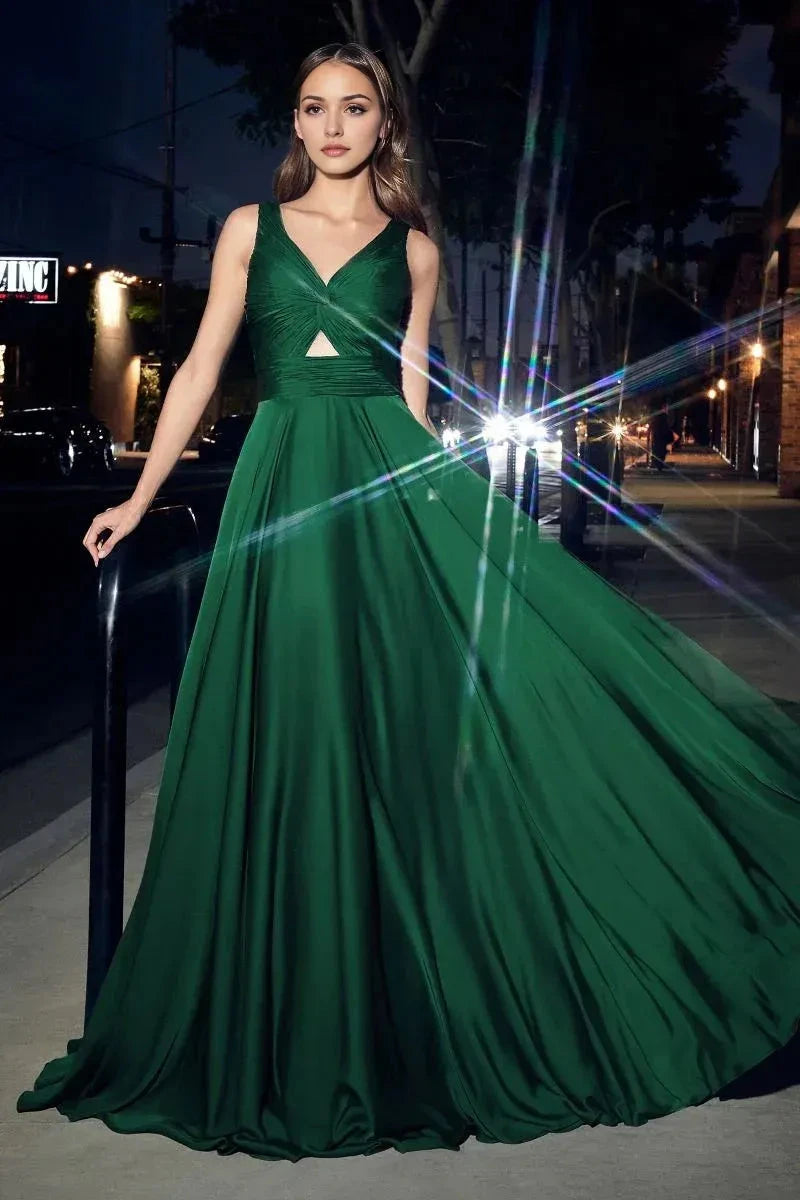 Elegant A-Line V-Neck Sleeveless Deep V Back Floor Length Prom Dress by YiHuiw