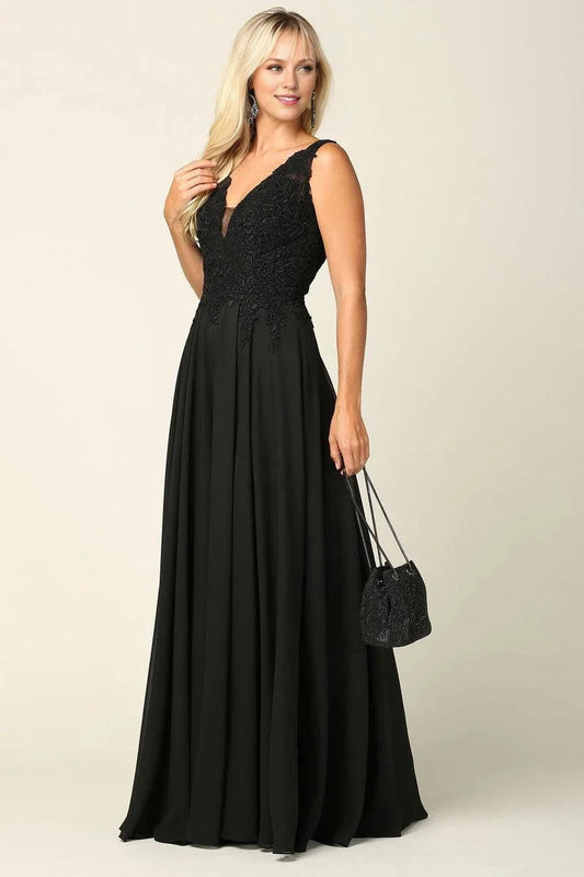 Elegant A-Line V-Neck Sleeveless Lace Back Floor Length For Sale Prom Dress by YiHuiw
