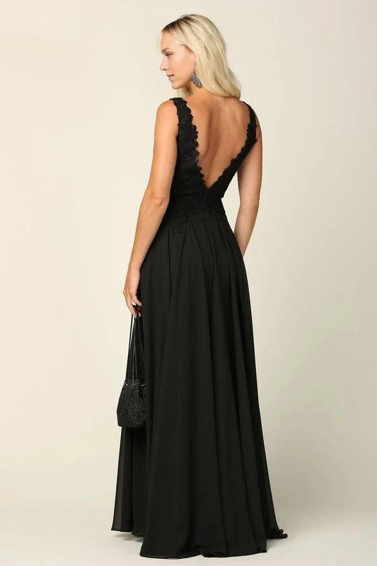 Elegant A-Line V-Neck Sleeveless Lace Back Floor Length For Sale Prom Dress by YiHuiw
