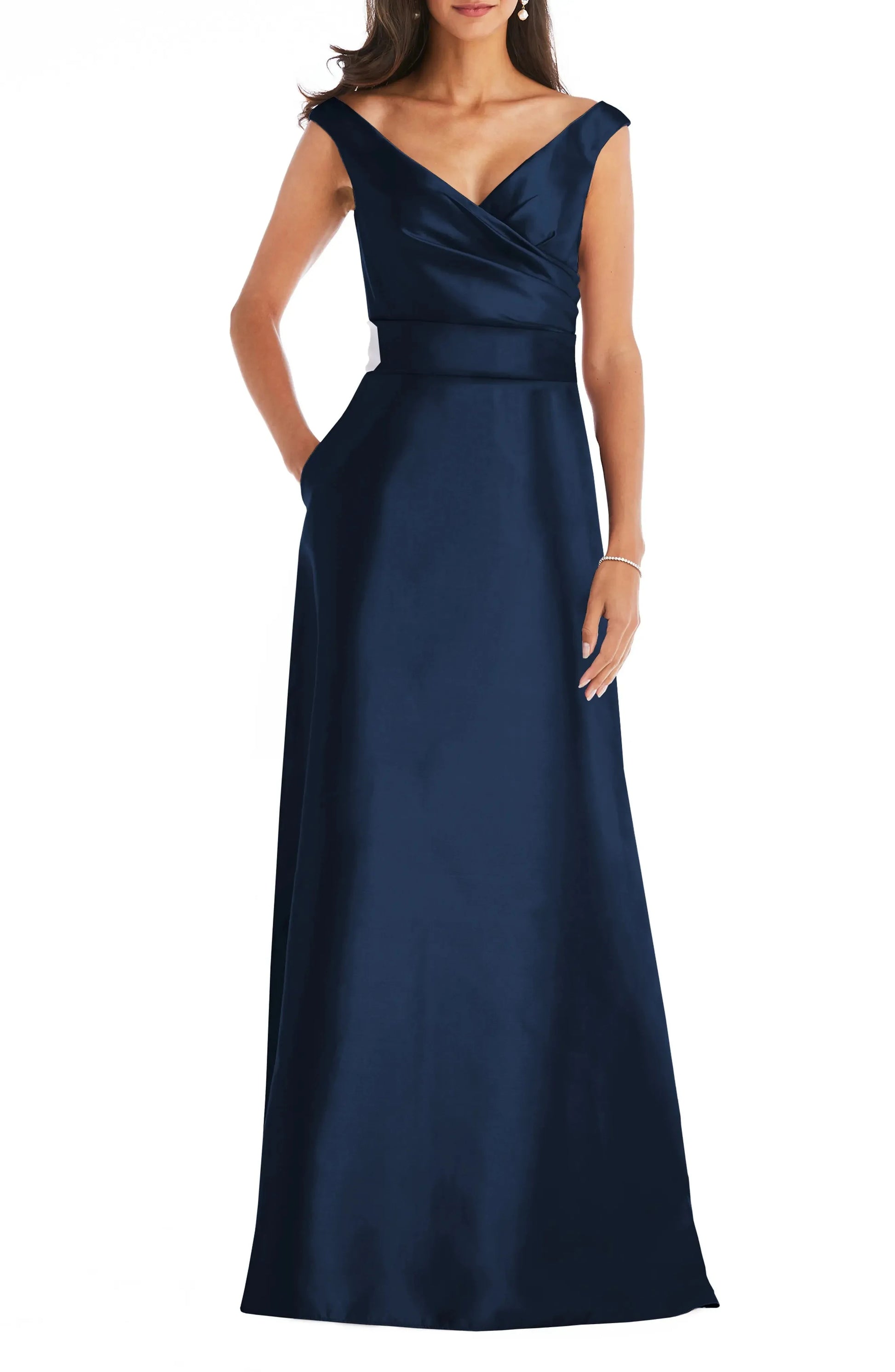 Elegant A Line V Neck Sleeveless Zip Back Maxi For Ladies Evening Dress by YiHuiw