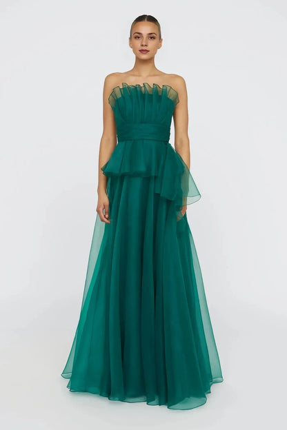 Elegant Ball Gown Strapless Sleeveless Ruffled Back Floor Length Prom Dress by YiHuiw