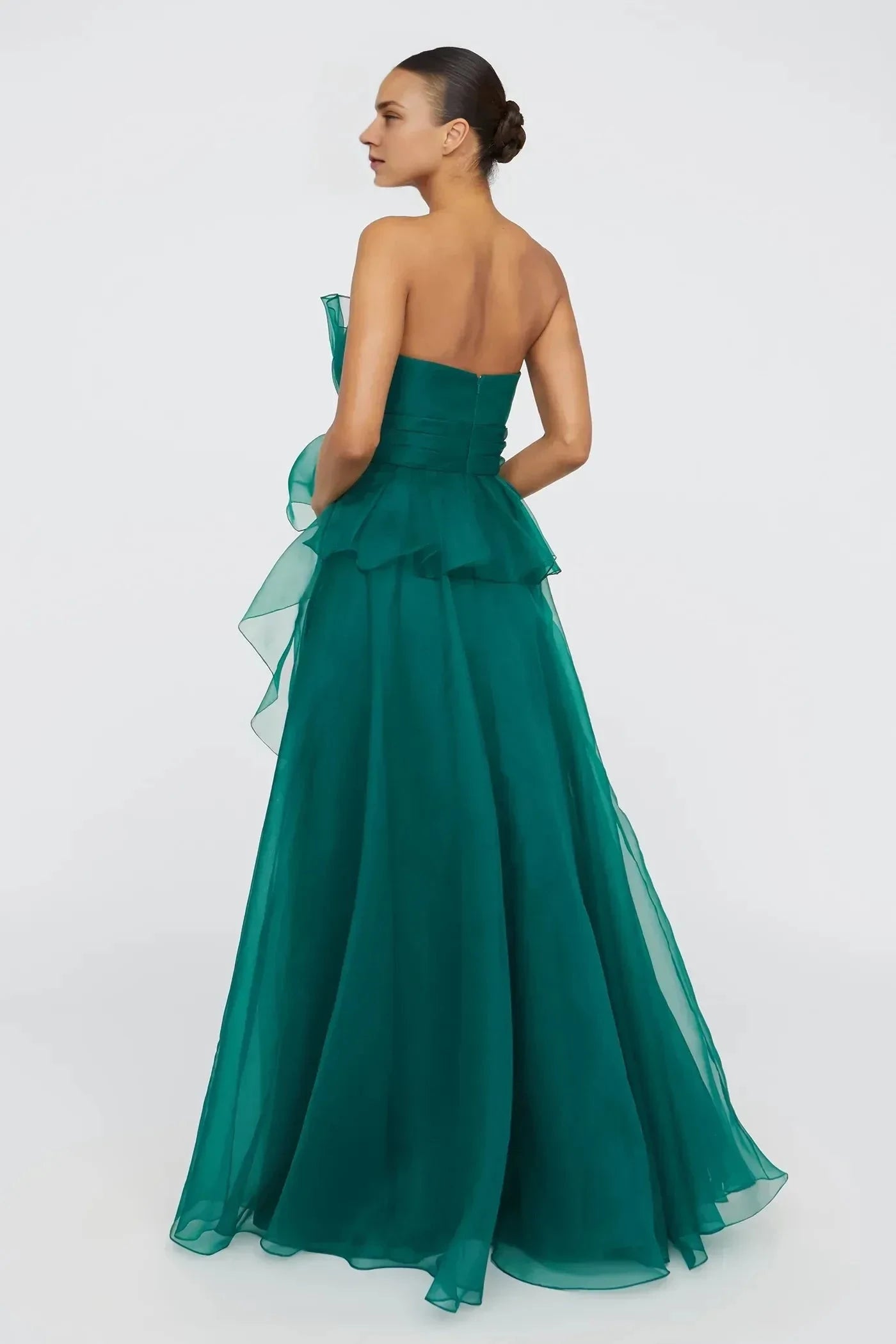 Elegant Ball Gown Strapless Sleeveless Ruffled Back Floor Length Prom Dress by YiHuiw