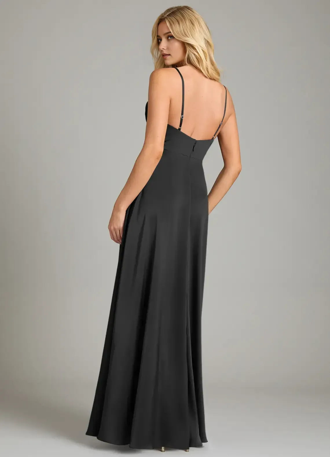 Black A-Line Spaghetti Strap High Slit Floor-Length Wedding Dress - Yihuiw by Yihuiw