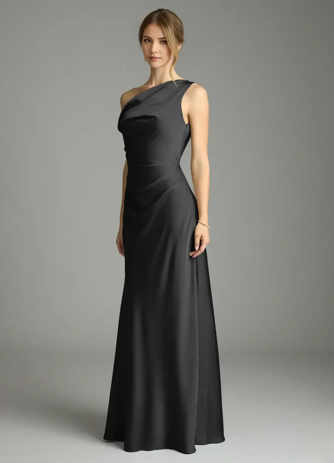 Black Mermaid One-Shoulder Asymmetric Floor-Length Wedding Dress - Yihuiw by Yihuiw