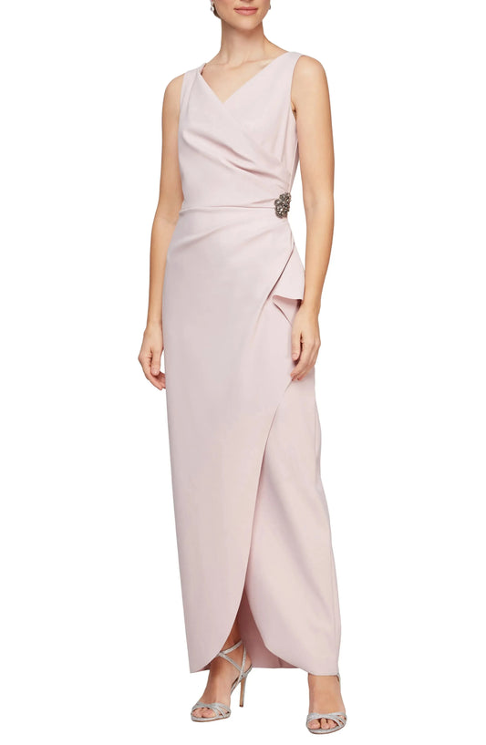 Elegant Draped V Neck Sleeveless Beaded Accent Zipper Back Floor Length Hot Sale Prom Dress by YiHuiw