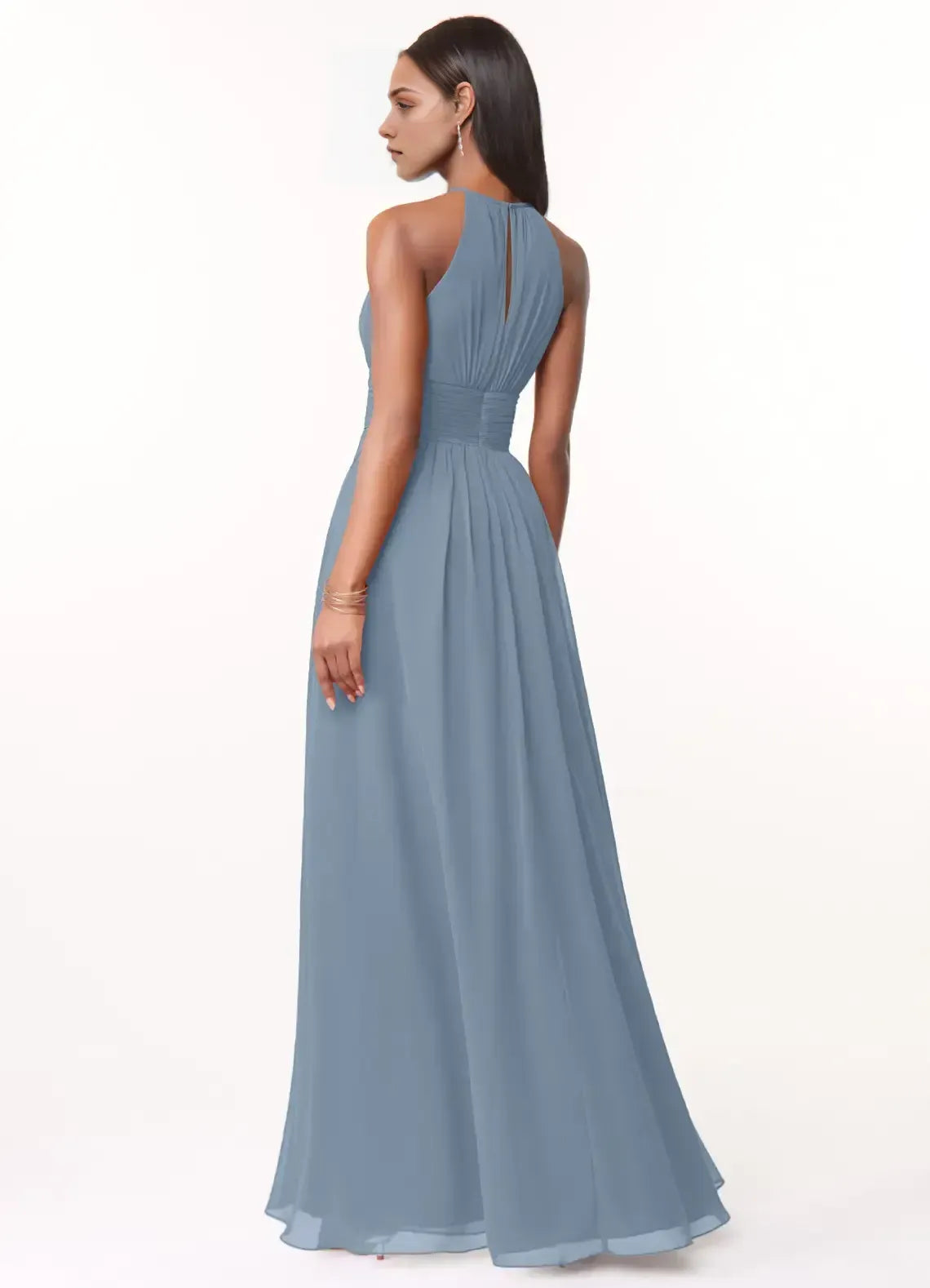 Blue A-Line Halter Sleeveless Floor-Length Wedding Dress - Yihuiw by Yihuiw