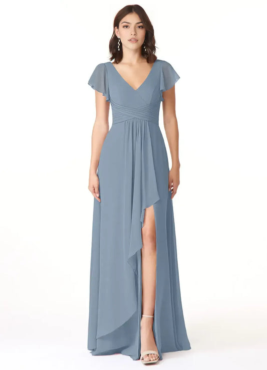 A-Line V-Neck Floor-Length Wedding Dress - Yihuiw by Yihuiw