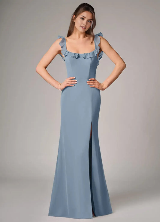 Blue Mermaid Square Neck High Slit Floor-Length Wedding Dress - Yihuiw by Yihuiw