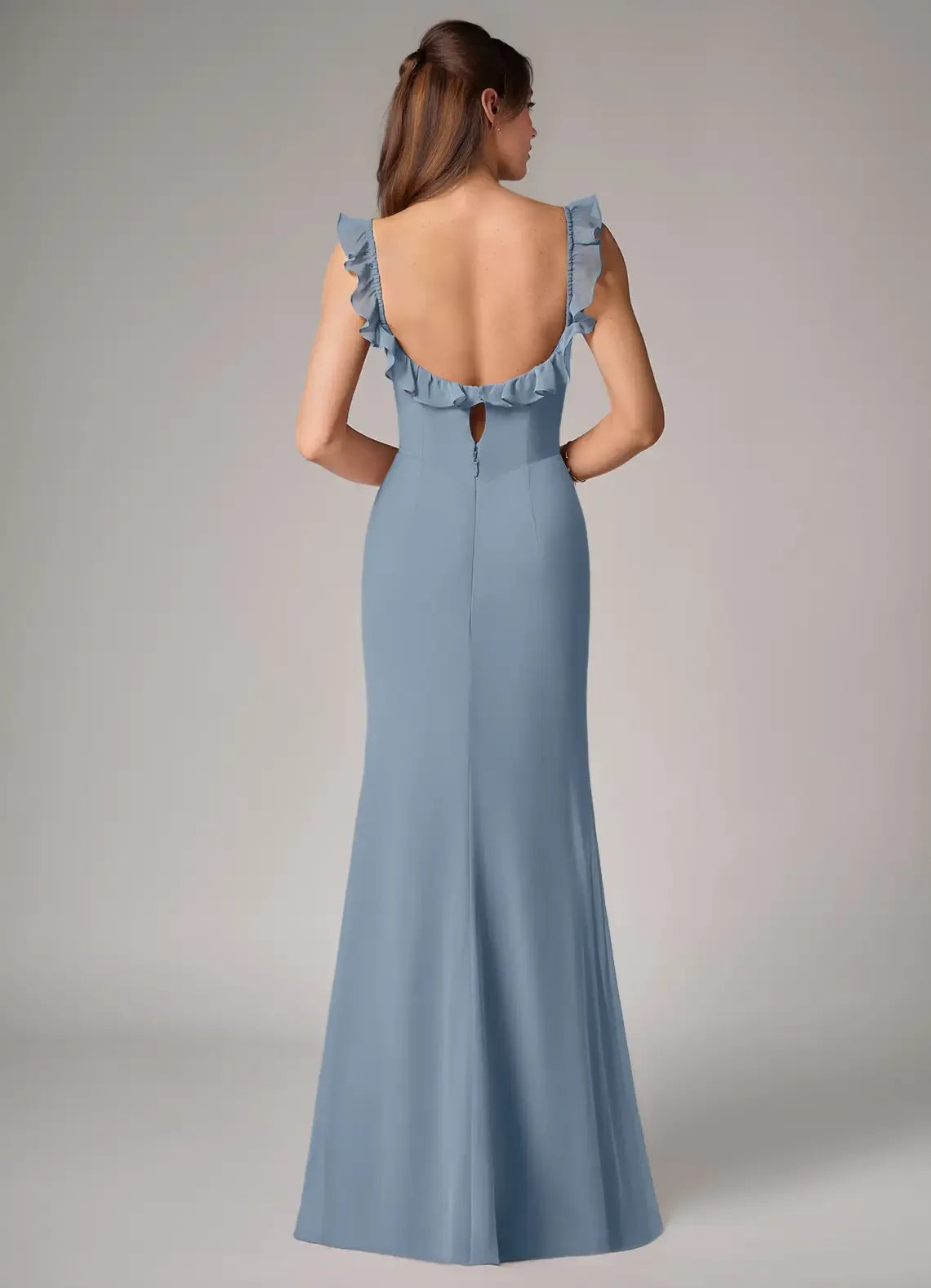 Blue Mermaid Square Neck High Slit Floor-Length Wedding Dress - Yihuiw by Yihuiw