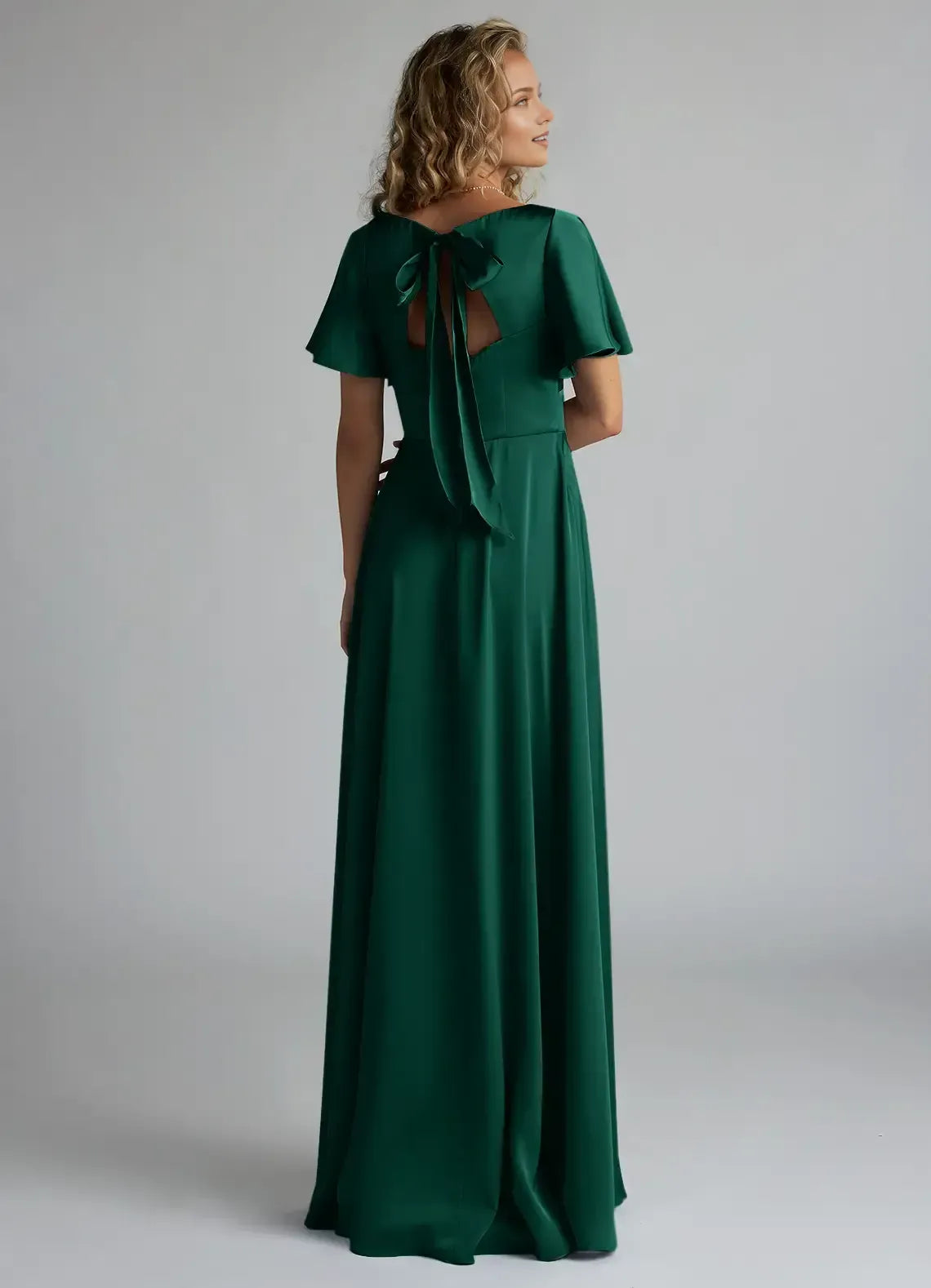 Green A-Line V-Neck High Slit Floor-Length Wedding Dress - Yihuiw by Yihuiw