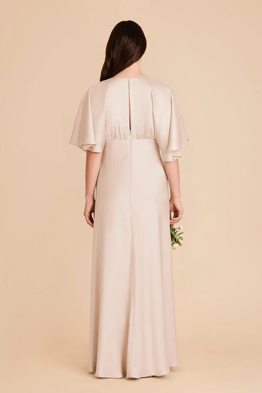 Empire Waist V-Neck Short Sleeve Floor-Length Wedding Dress - Yihuiw by Yihuiw