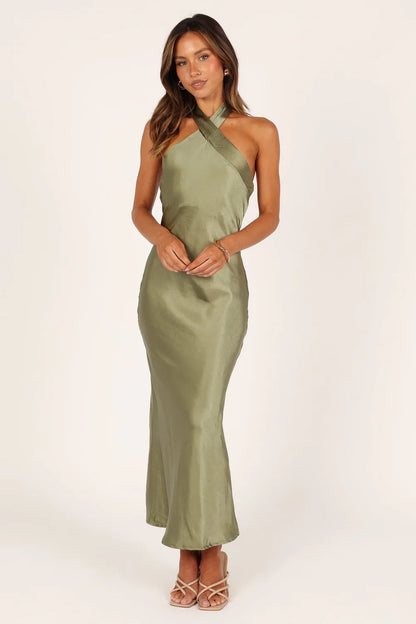 Halter Satin Backless Floor-Length Wedding Dress - Yihuiw by Yihuiw