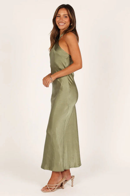 Halter Satin Backless Floor-Length Wedding Dress - Yihuiw by Yihuiw