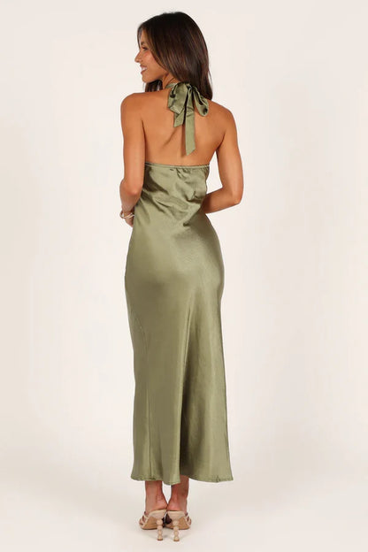 Halter Satin Backless Floor-Length Wedding Dress - Yihuiw by Yihuiw