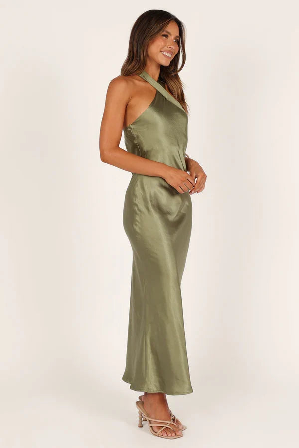 Halter Satin Backless Floor-Length Wedding Dress - Yihuiw by Yihuiw