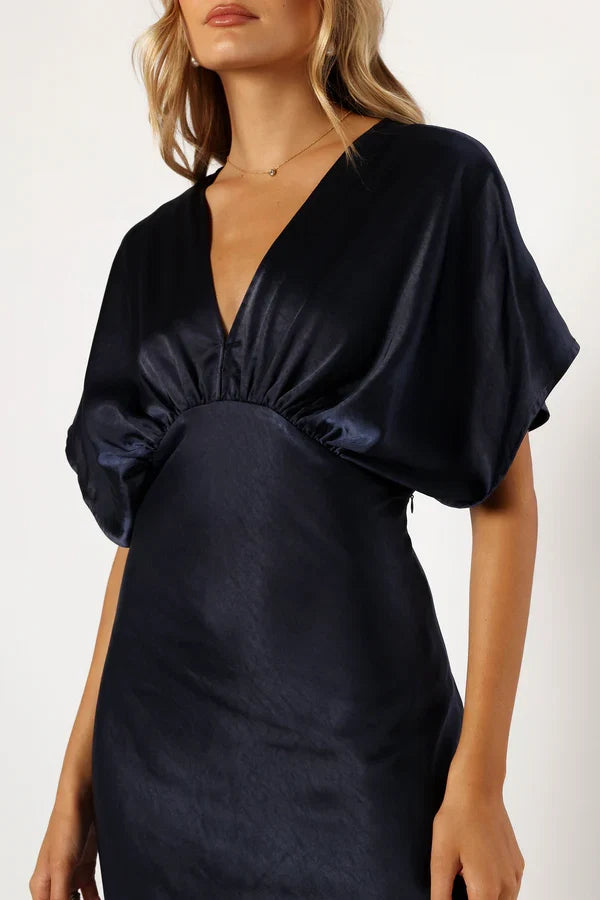 V-Neck Satin High Slit Floor-Length Wedding Dress - Yihuiw by Yihuiw