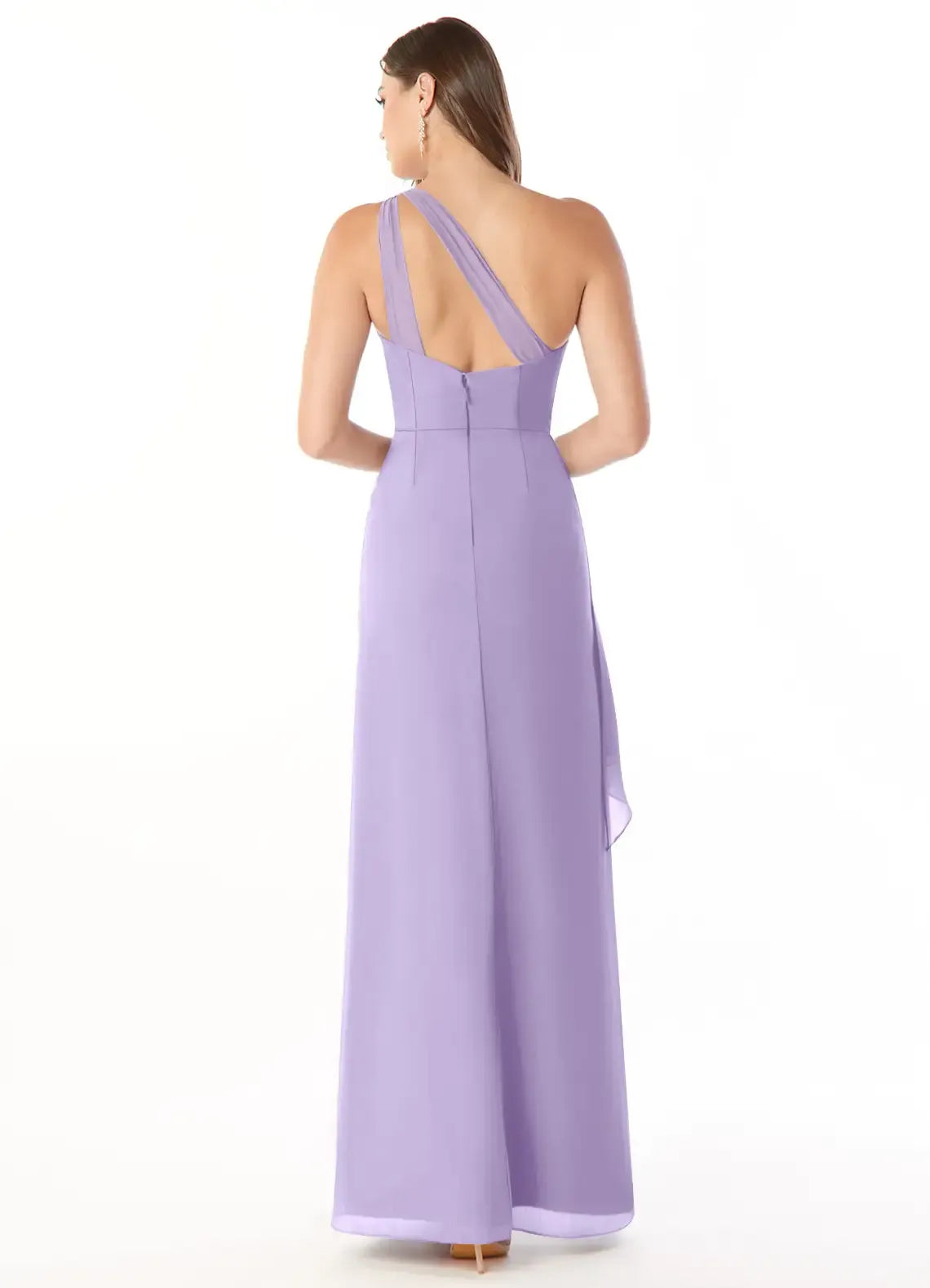 Lavender A-Line One-Shoulder Sleeveless High Slit Floor-Length Wedding Dress - Yihuiw by Yihuiw