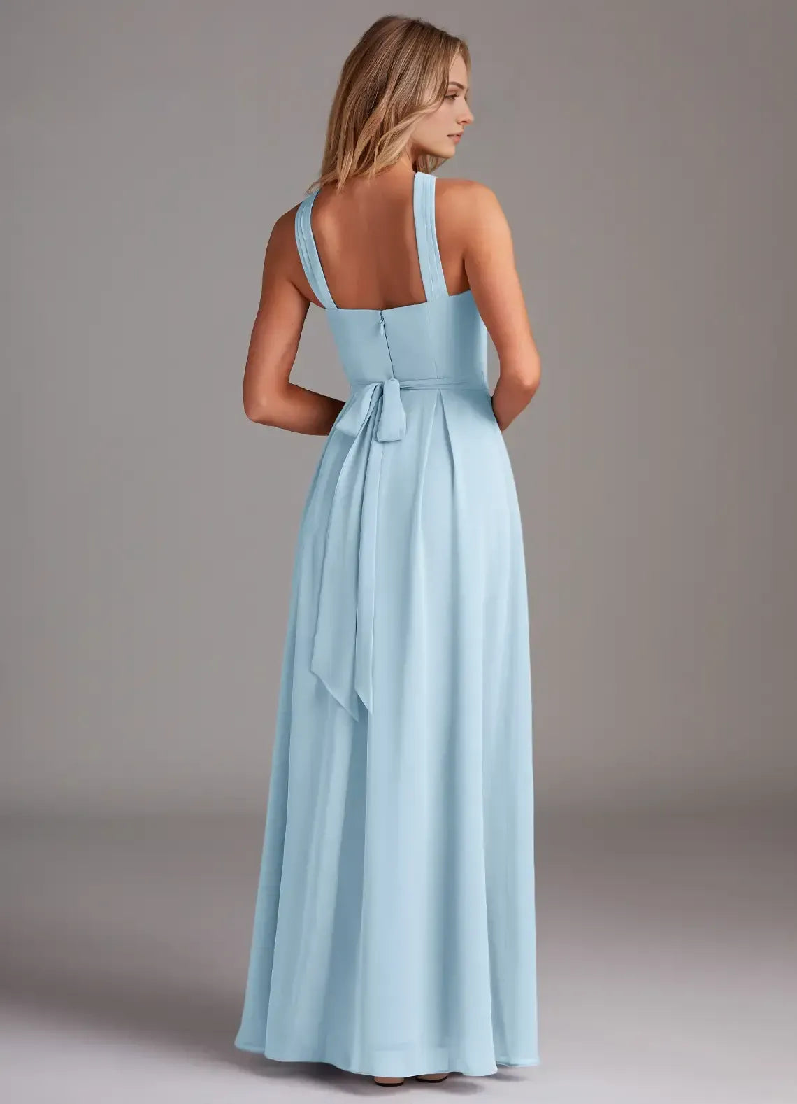 Light Blue A-Line Halter Sleeveless Floor-Length Wedding Dress - Yihuiw by Yihuiw