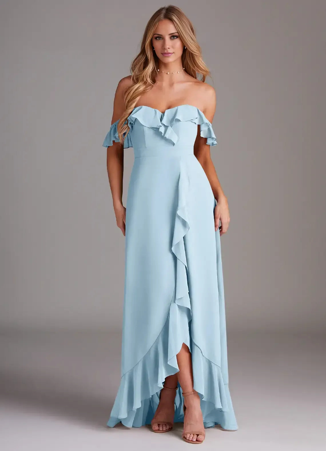 Light Blue A-Line Ruffled Wedding Dress - Yihuiw by Yihuiw