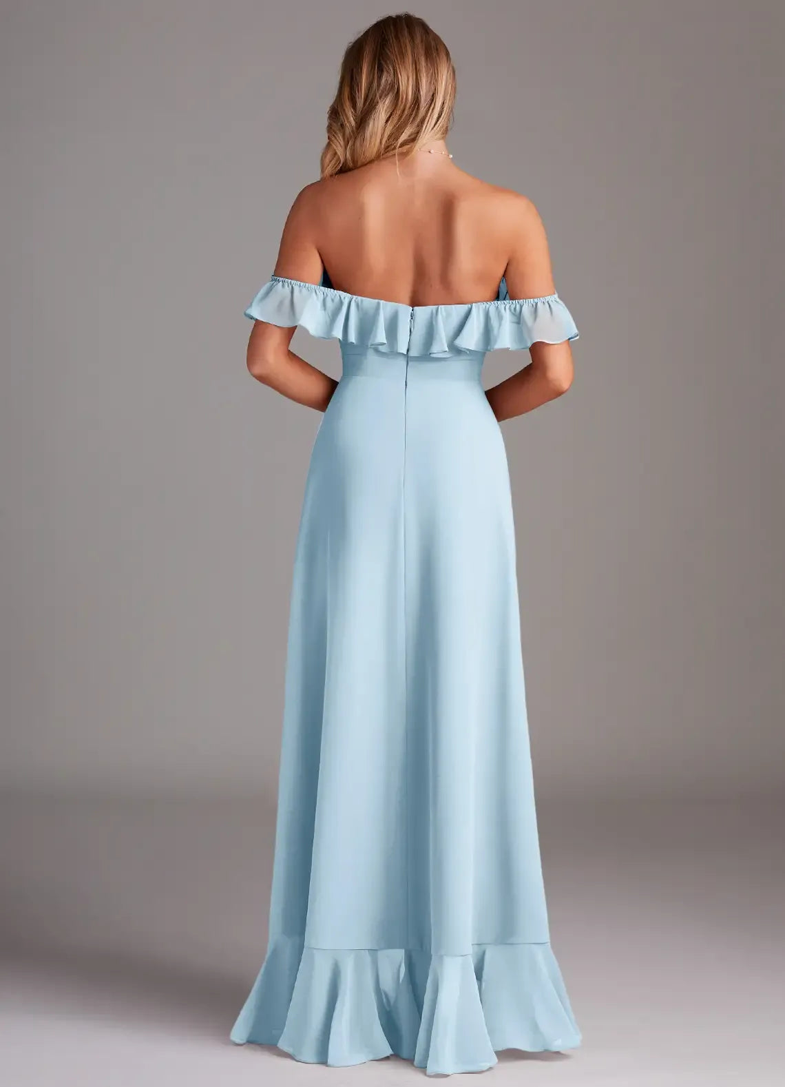 Light Blue A-Line Ruffled Wedding Dress - Yihuiw by Yihuiw