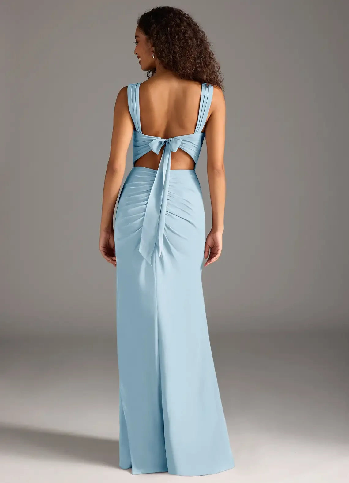 Light Blue Mermaid Square Neck Sleeveless High Slit Floor-Length Wedding Dress - Yihuiw by Yihuiw