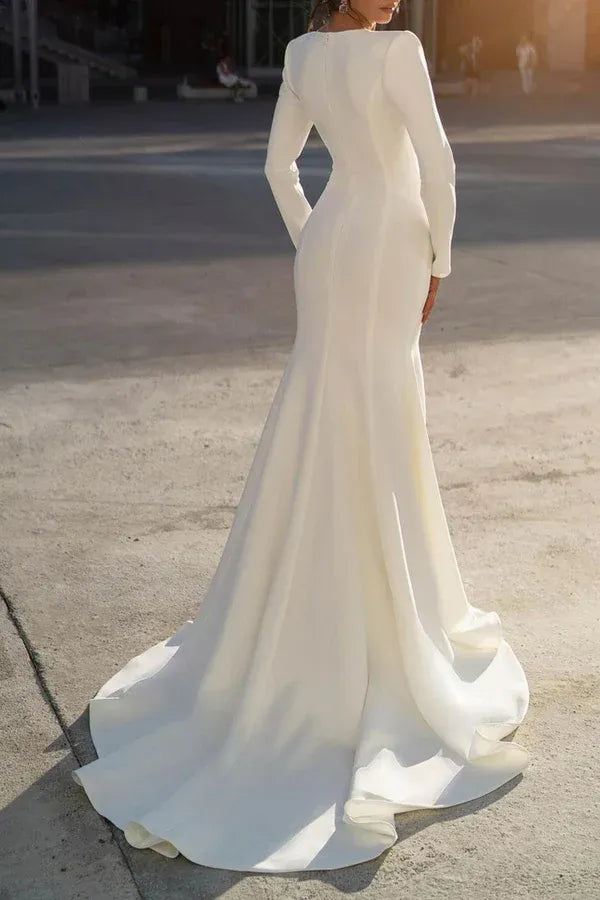Mermaid V-Neck Satin Floor-Length Wedding Dress - Yihuiw by Yihuiw