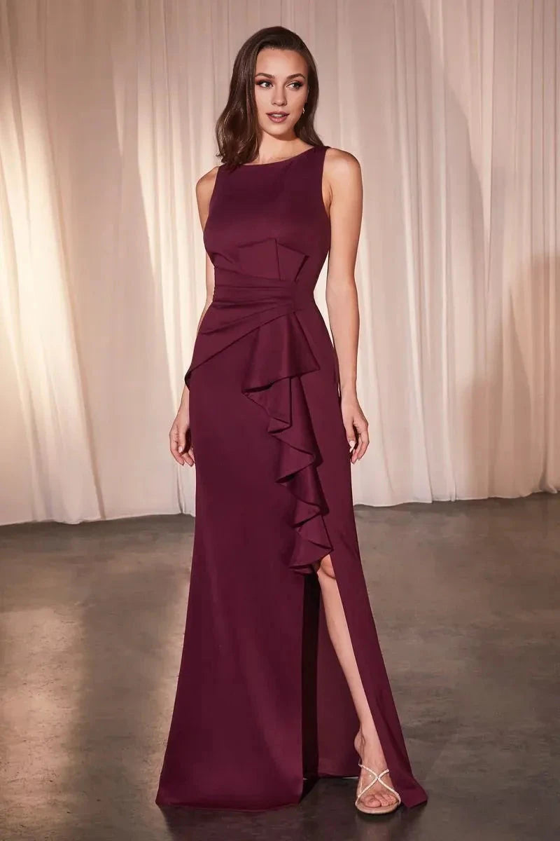 Elegant Mermaid Boat Neck Sleeveless V Back Floor Length For Women Prom Dress by YiHuiw