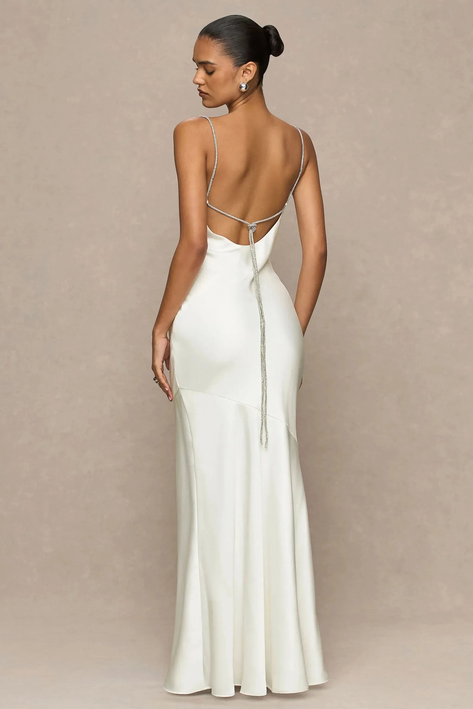 Elegant Mermaid Cowl Neck Sleeveless Crystal Strap Open Back Floor Length Prom Dress by YiHuiw