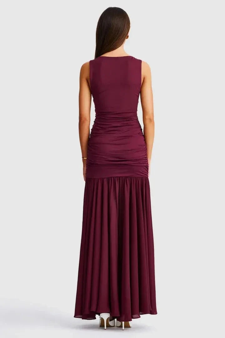 Elegant Mermaid Deep V Sleeveless Ruched Back Floor Length For Women Prom Dress by YiHuiw