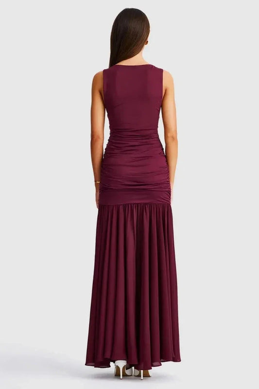 Elegant Mermaid Deep V Sleeveless Ruched Back Floor Length For Women Prom Dress by YiHuiw