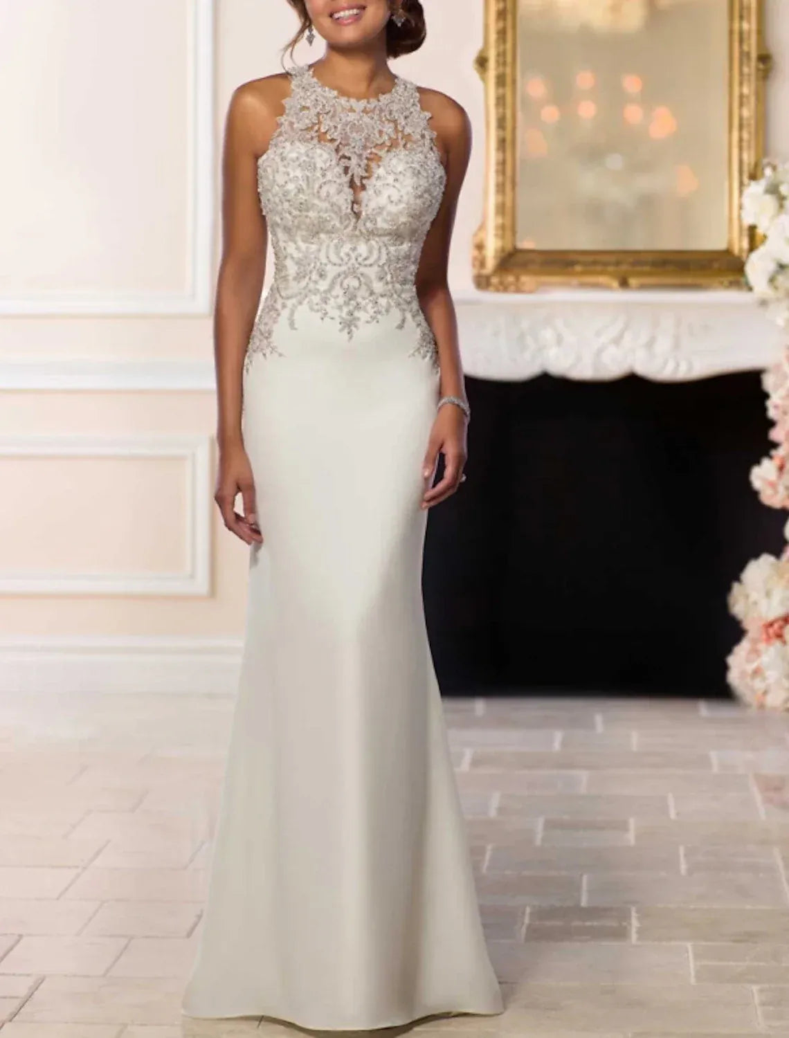 Mermaid Halter Lace Floor-Length Wedding Dress - Yihuiw by Yihuiw