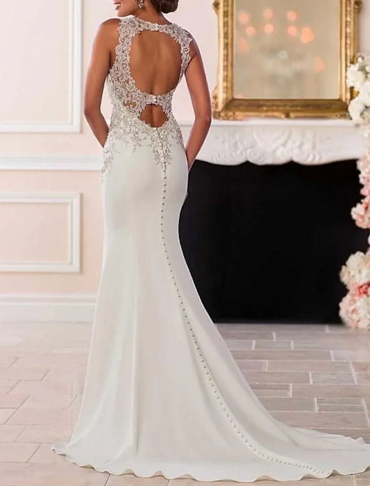 Mermaid Halter Lace Floor-Length Wedding Dress - Yihuiw by Yihuiw