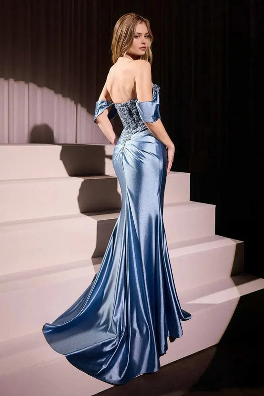 Elegant Mermaid Off-Shoulder Lace Sleeveless Open Back Floor Length Prom Dress by YiHuiw