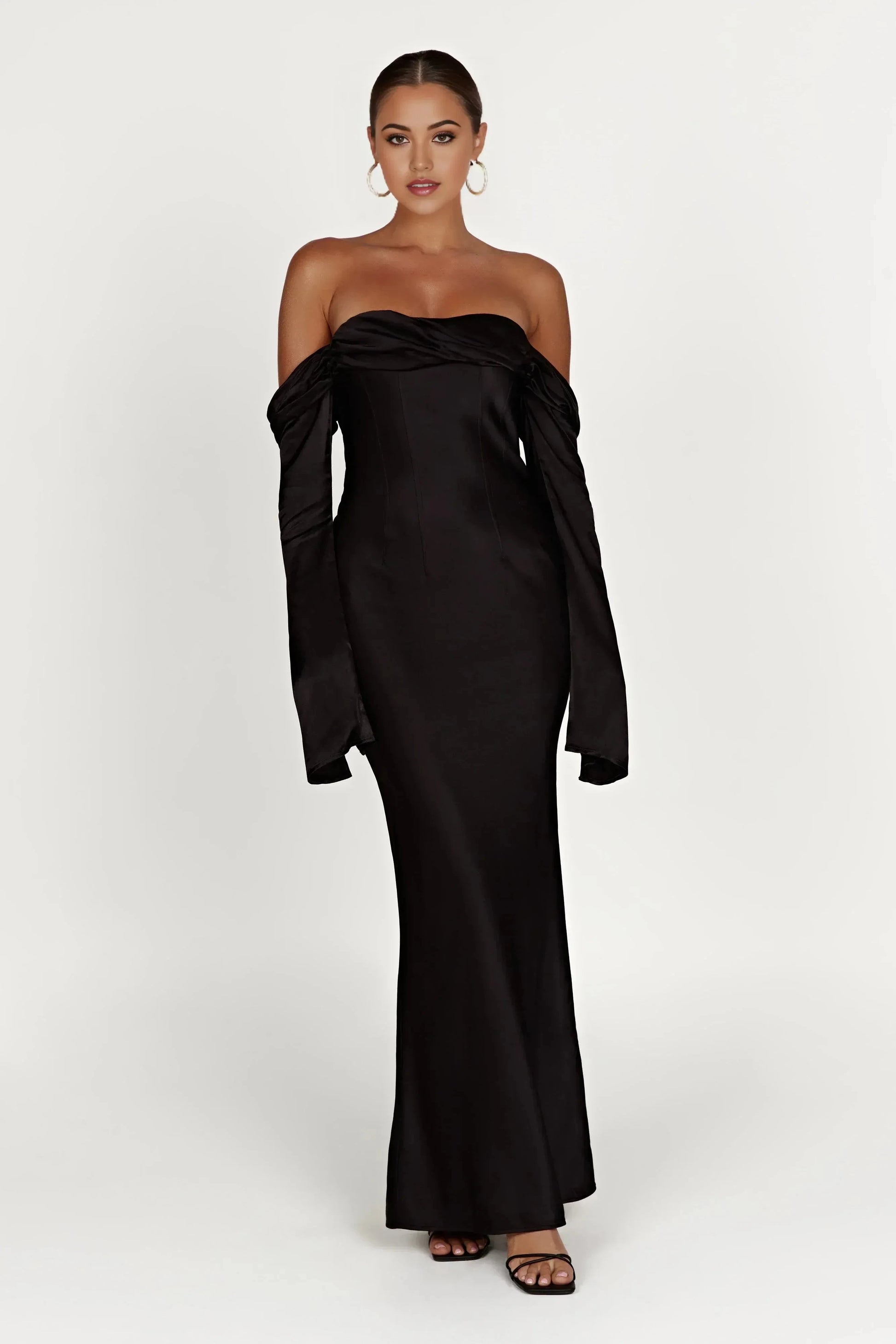 Elegant Mermaid Off Shoulder Long Sleeve Open Back Floor Length Prom Dress by YiHuiw
