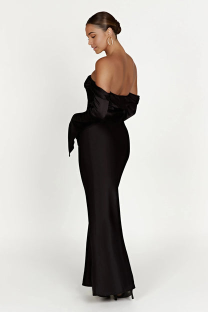 Elegant Mermaid Off Shoulder Long Sleeve Open Back Floor Length Prom Dress by YiHuiw
